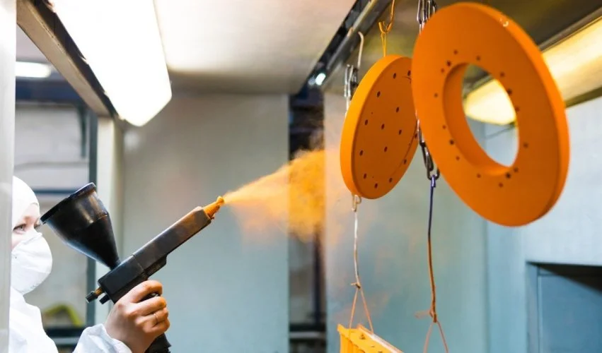 This image shows powder coating being done at Master Engineering Works